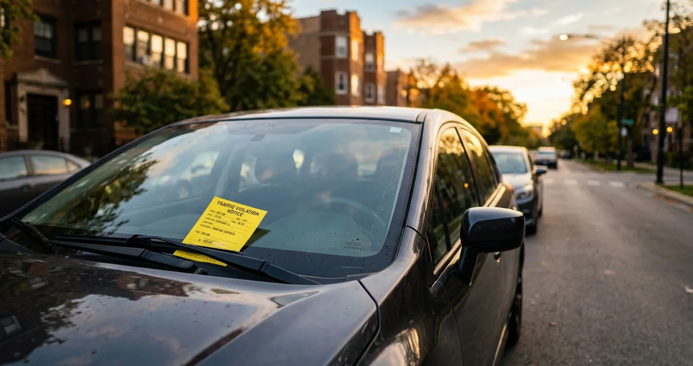 Pagar ticket de tráfico en Chicago - Multa bajo el limpiaparabrisas de un auto en la ciudad