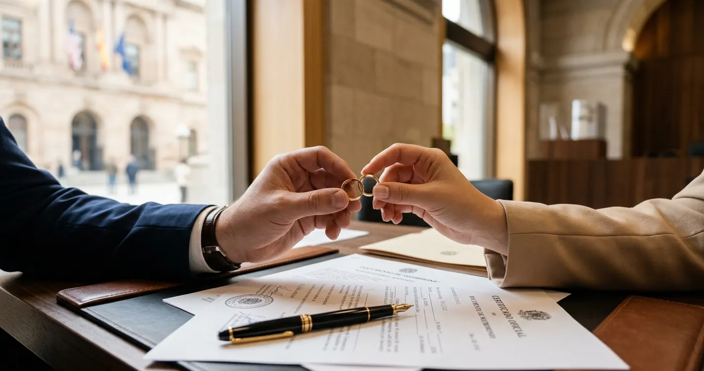 Licencia de matrimonio en Chicago - anillos de boda y documentos oficiales del Cook County Clerk