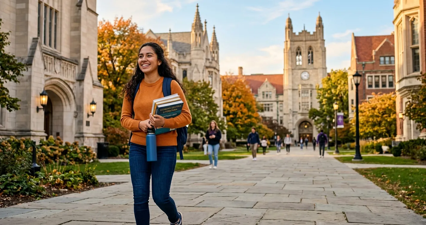 Becas para hispanos en Chicago - Estudiante latina en campus universitario