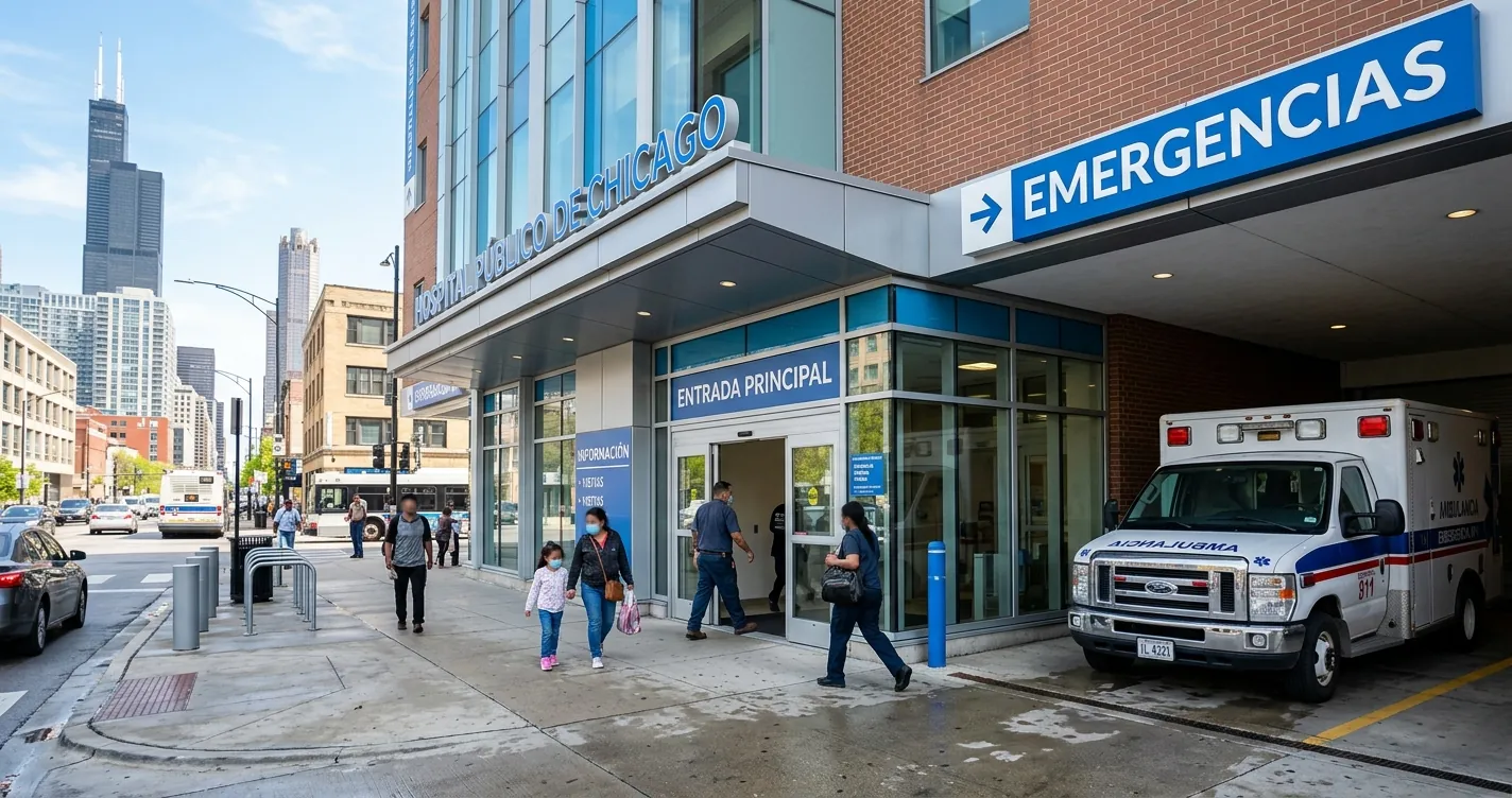 Hospitales gratuitos en Chicago - entrada de hospital público para pacientes sin seguro
