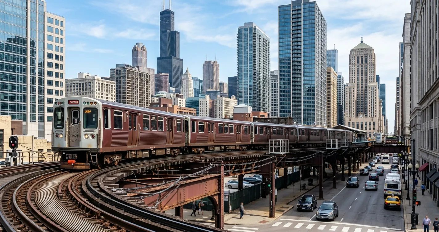 Cómo viajar en tren en Chicago - tren elevado L del CTA en el Loop del centro
