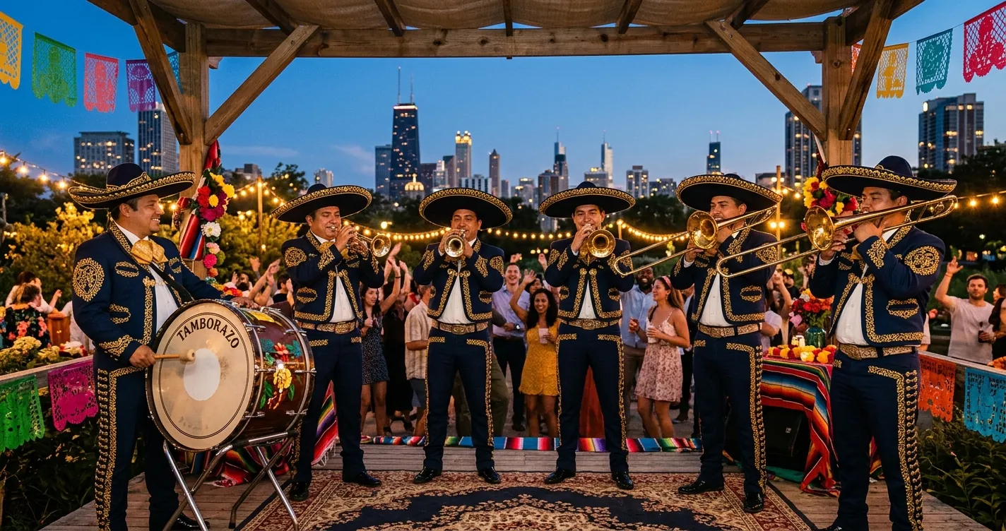 Tamborazo para fiestas en Chicago tocando en vivo en un evento