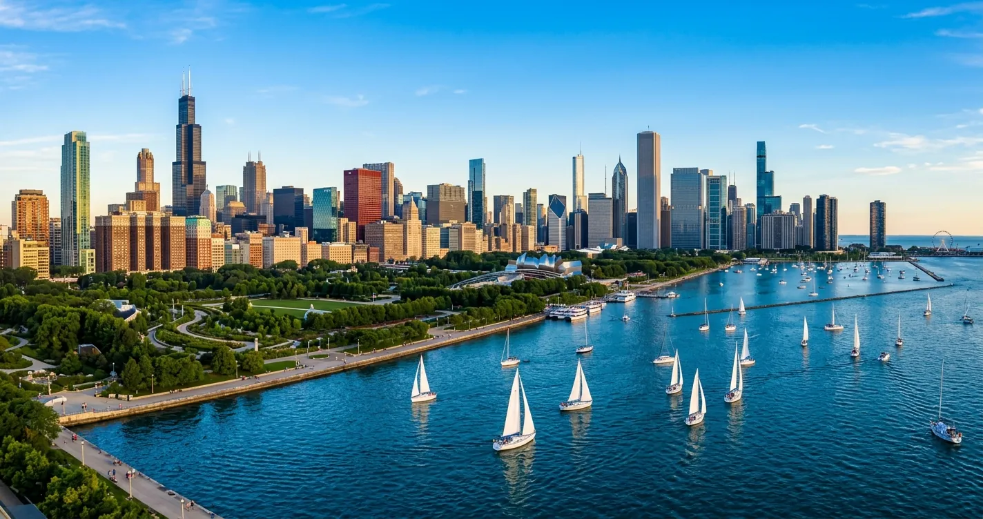 Que visitar en Chicago en 4 dias - skyline de Chicago y lago Michigan en verano