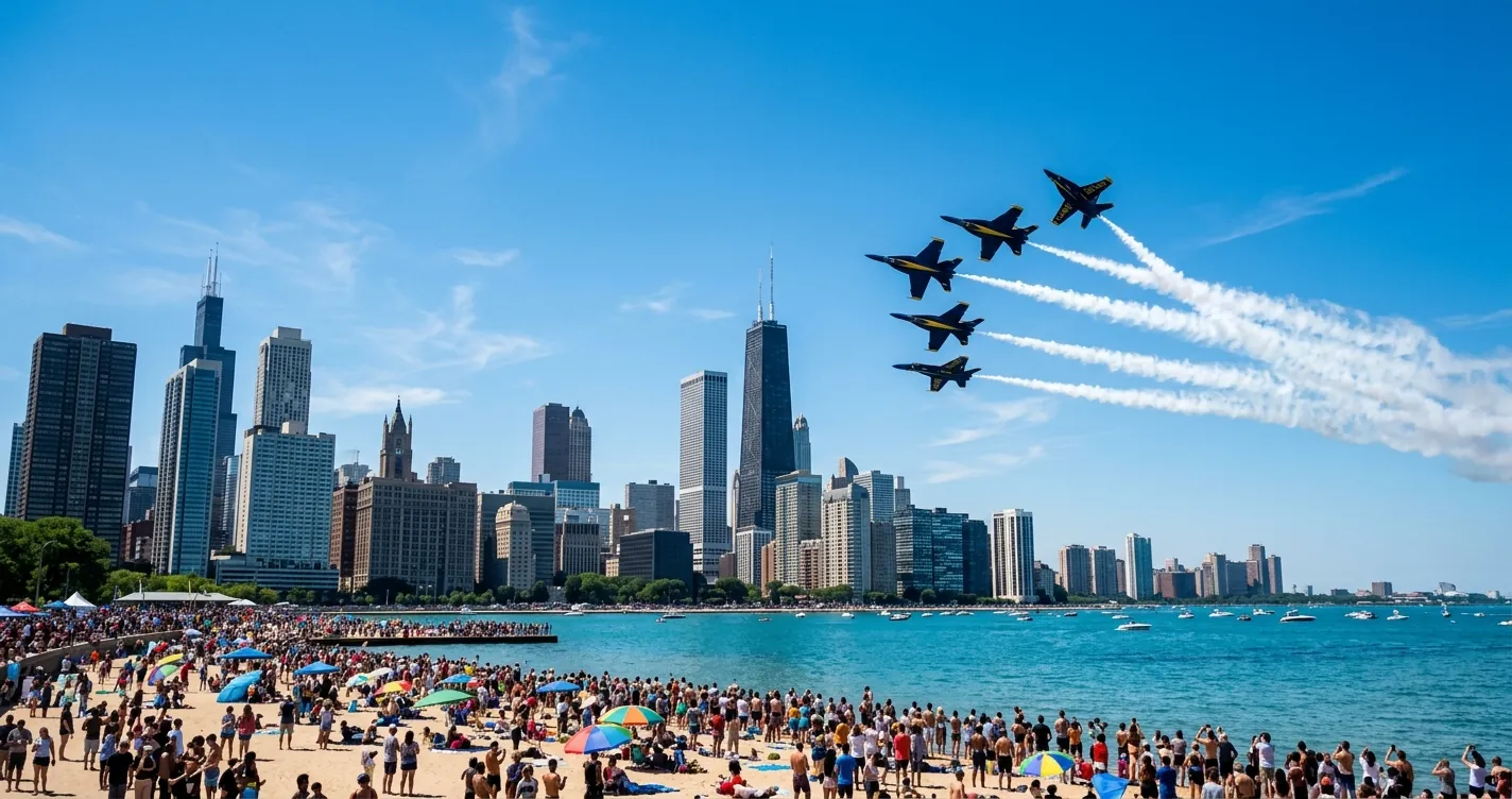 Eventos en Chicago agosto 2026 - aviones del Air and Water Show sobre el lago Michigan con el skyline de la ciudad