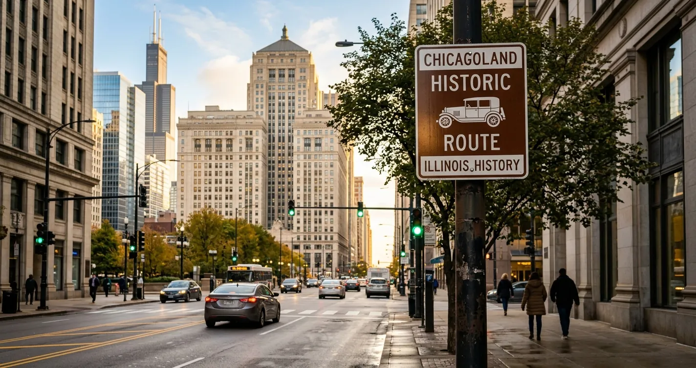 Inicio de la Ruta 66 en Chicago - letrero Begin Historic Route 66 en Adams Street y Michigan Avenue