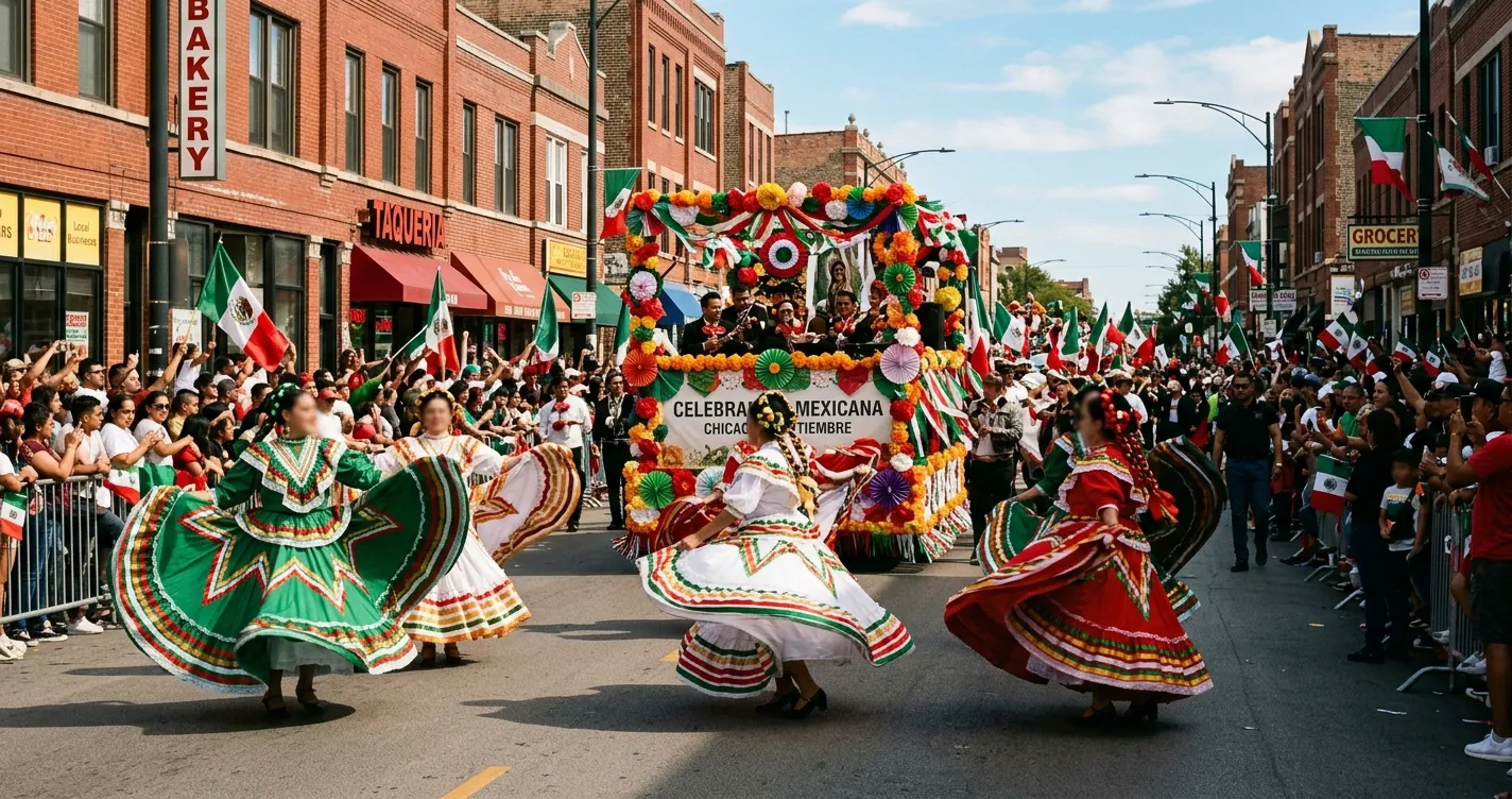 Eventos en Chicago septiembre 2026 - desfile de las Fiestas Patrias mexicanas con carros alegoricos y ballet folklorico en la Calle 26