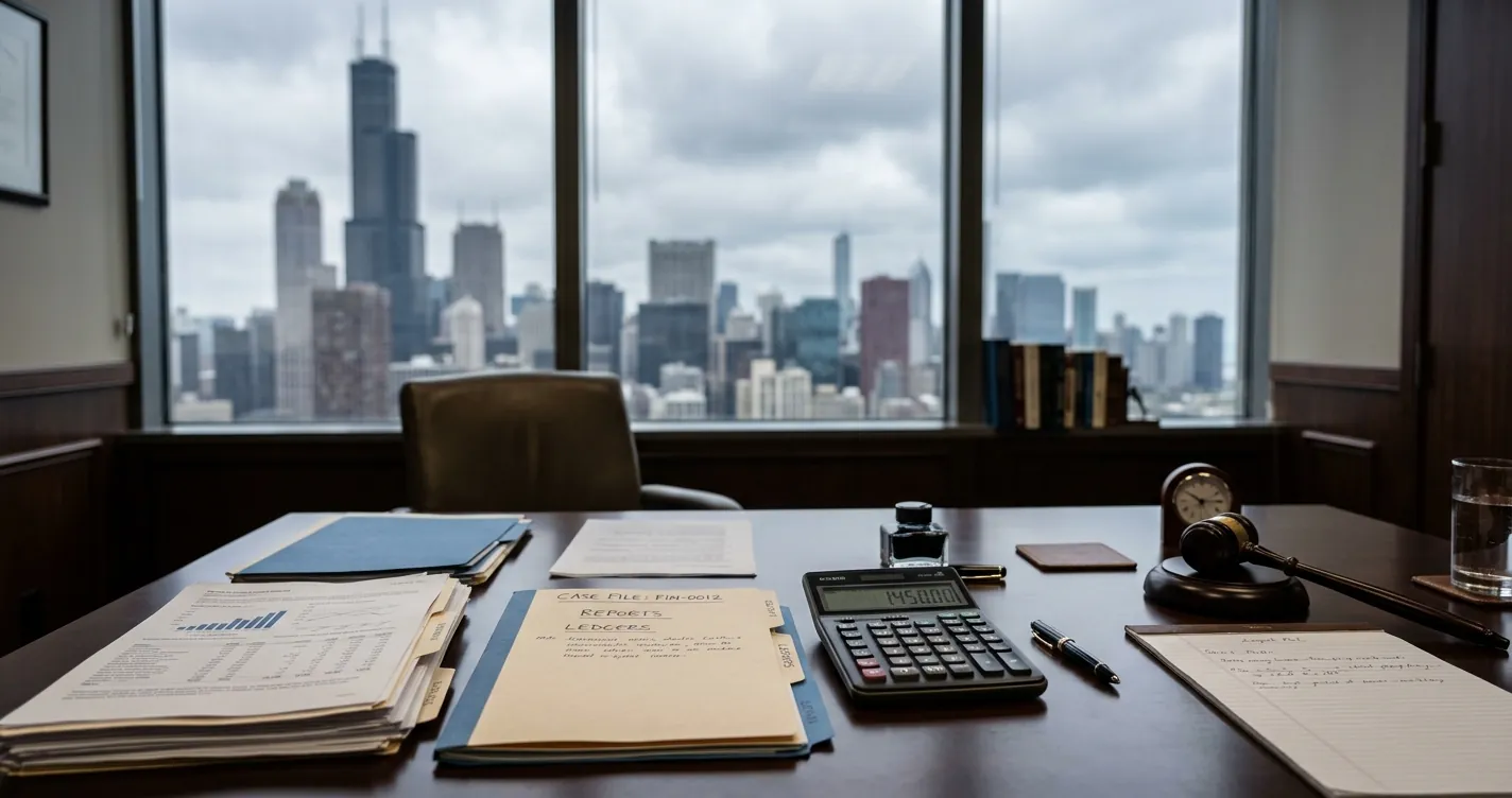 Abogados de bancarrota en Chicago - documentos legales y financieros en oficina del Loop