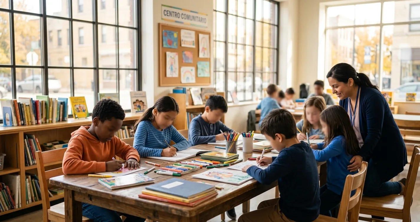 Programas after school en Chicago - niños haciendo tareas y actividades en un centro comunitario