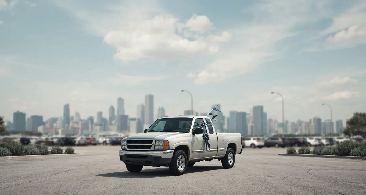 Trocas en venta en Chicago y suburbios: camioneta pick-up usada en un lote de venta del área metropolitana de Chicago